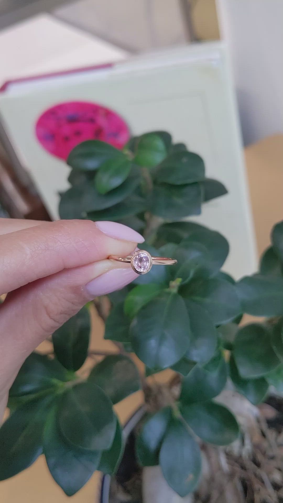 0.56 Ct. Pink Sapphire Bezel Ring, 14K Rose Gold Size Video