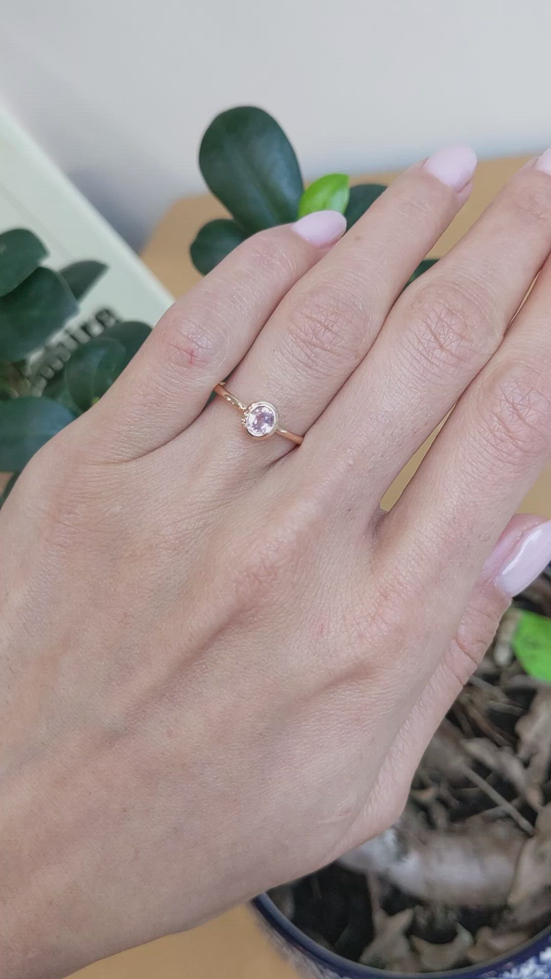0.56 Ct. Pink Sapphire Bezel Ring, 14K Rose Gold Size Video