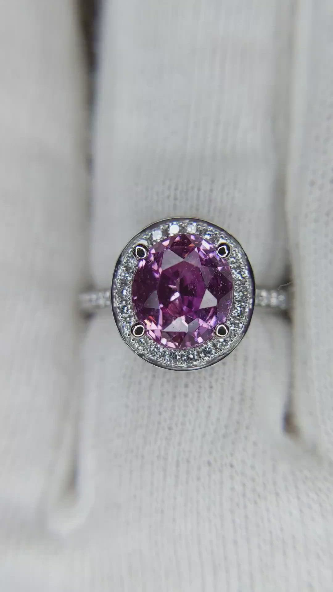 2.79 Ct. Pink Sapphire and Natural Diamond Pave Ring, Platinum 950 Size Video