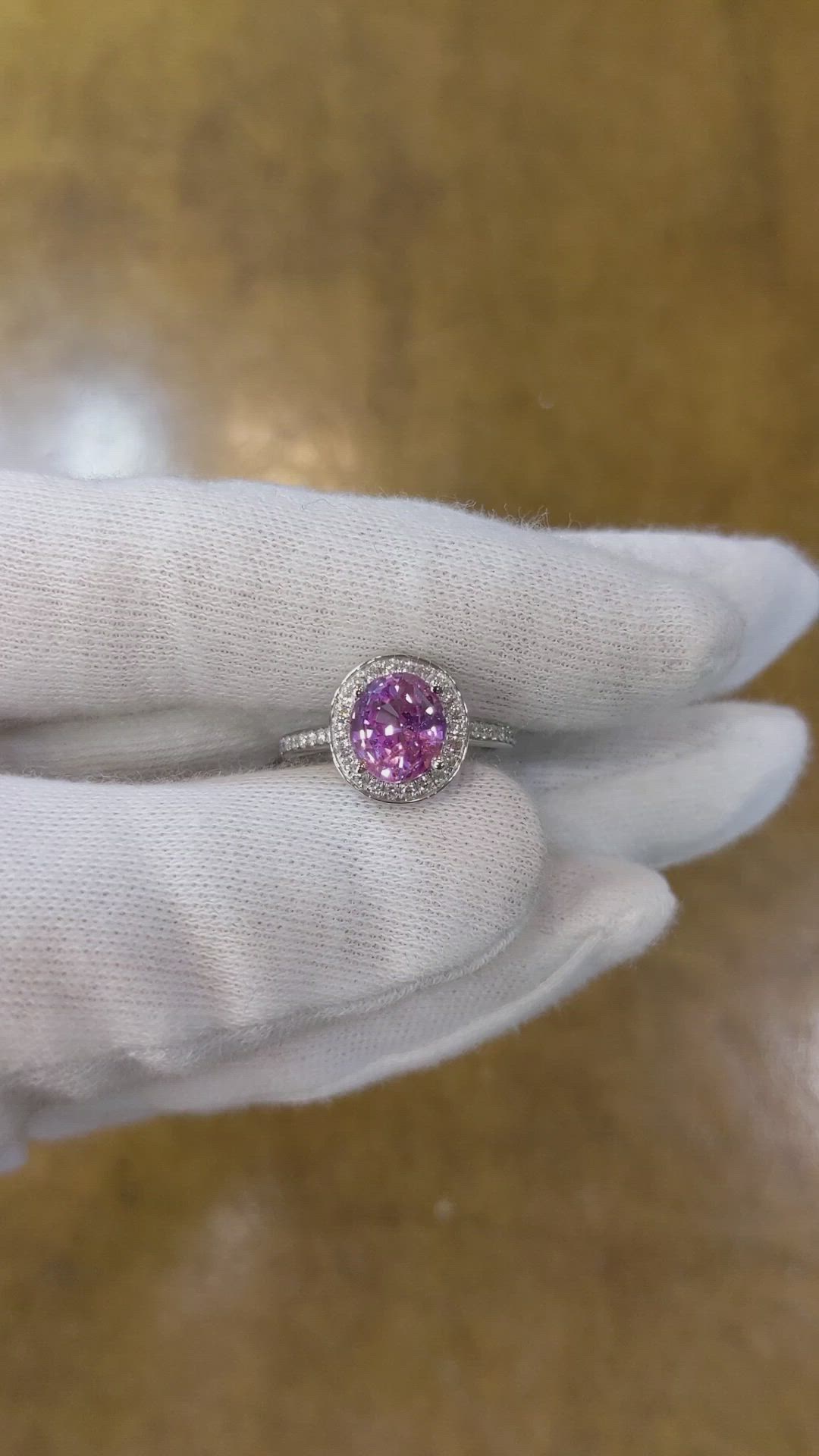 2.79 Ct. Pink Sapphire and Natural Diamond Pave Ring, Platinum 950 Size Video