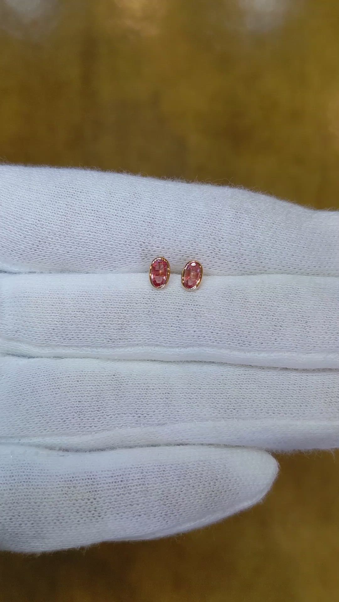 0.50 Ct.Tw. Padparadscha Sapphire Studs Earrings, 14K Rose Gold Size Video