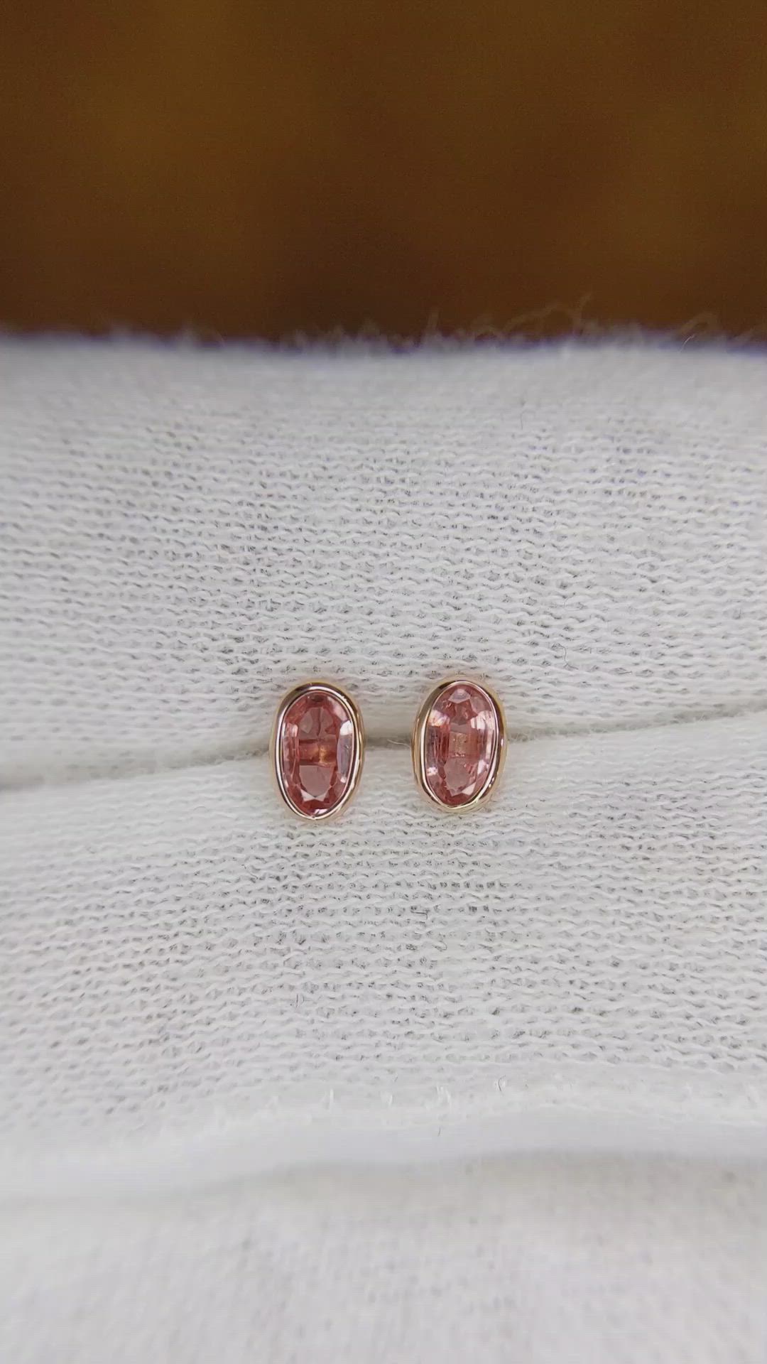 0.50 Ct.Tw. Padparadscha Sapphire Studs Earrings, 14K Rose Gold Size Video
