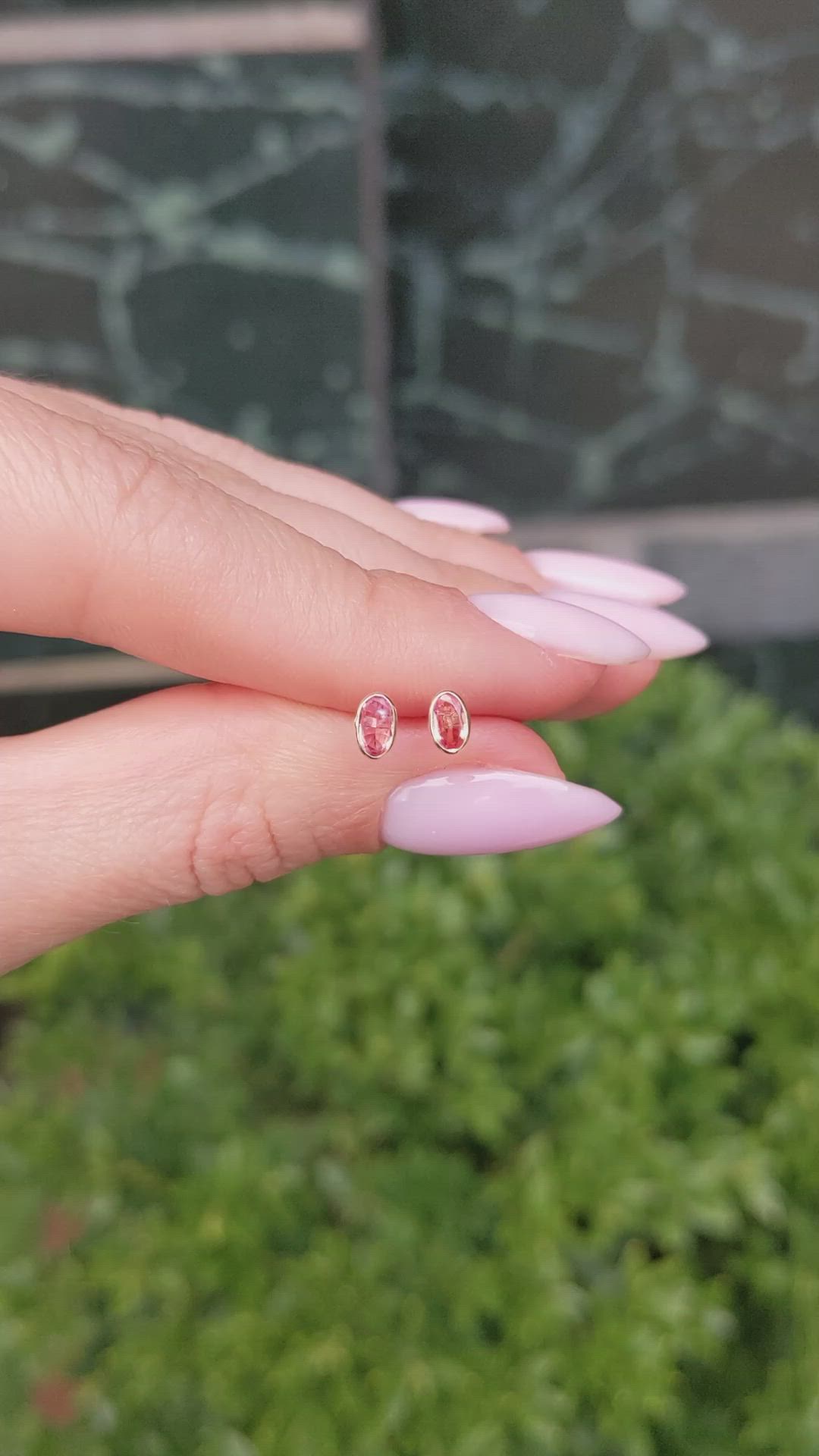 0.50 Ct.Tw.Total Carat Weight Padparadscha Sapphire Studs Earrings, 14K Rose Gold Size Video