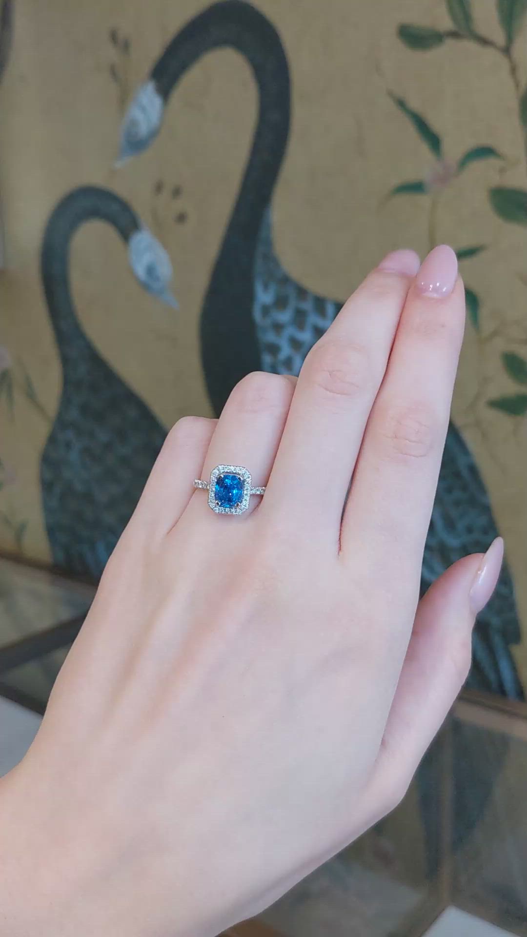 2.67 Ct. Blue Sapphire and Natural Diamond Pave Ring, Platinum 950 Size Video