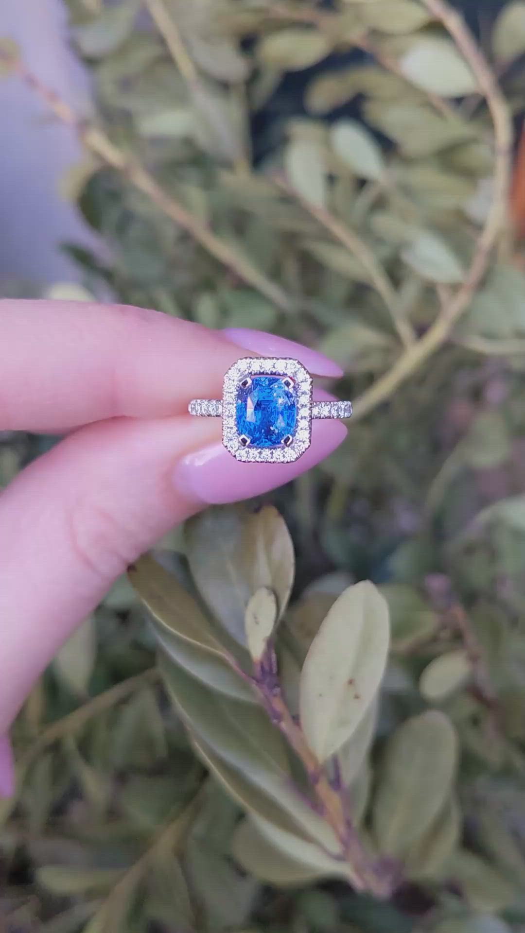 2.67 Ct. Blue Sapphire and Natural Diamond Pave Ring, Platinum 950 Size Video