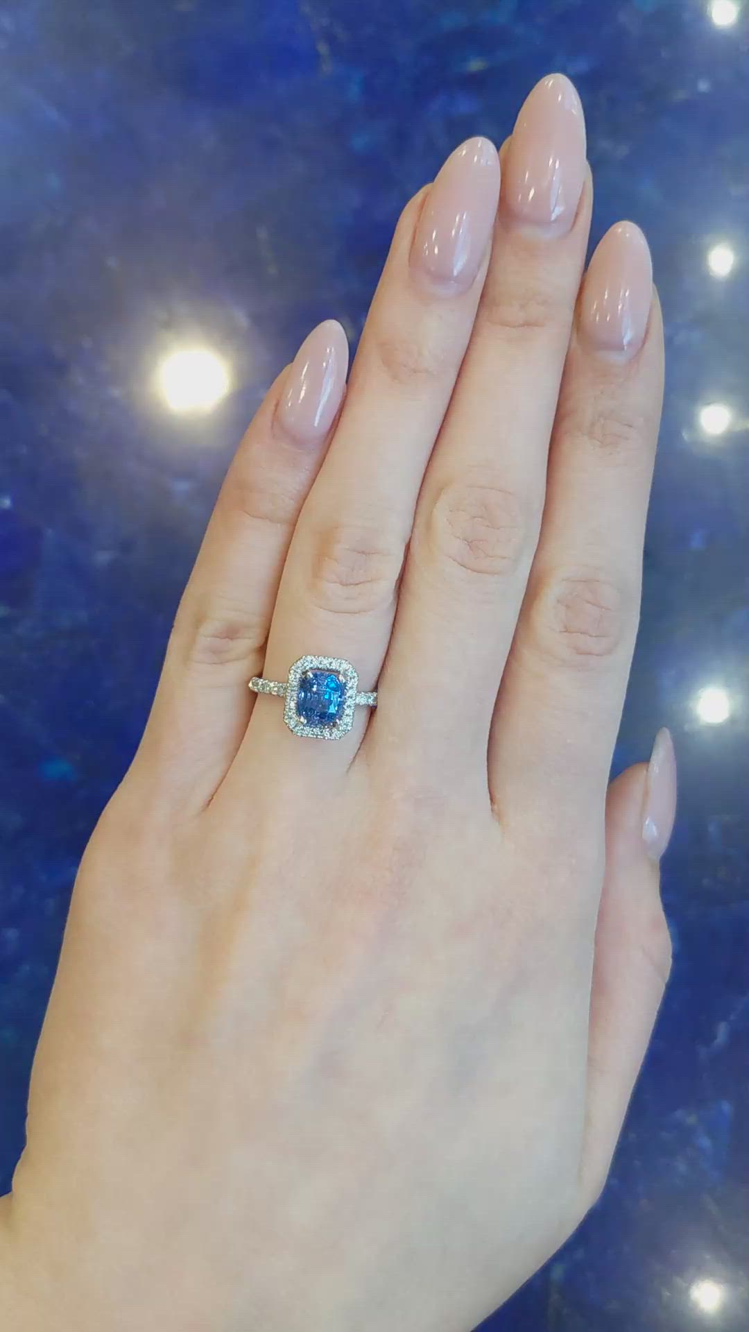 2.67 Ct. Blue Sapphire and Natural Diamond Pave Ring, Platinum 950 Size Video