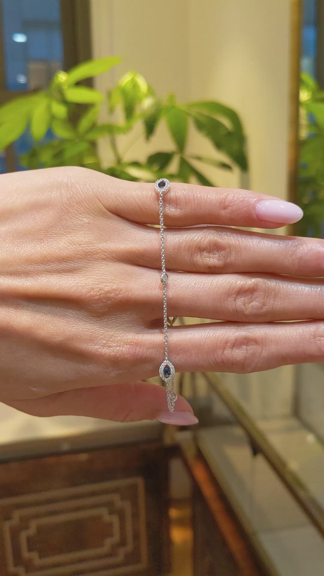 0.26&nbsp;Ct.Tw.Total Carat Weight Blue Sapphire and Natural Diamond Pave Bracelet, 18K White Gold Size Video