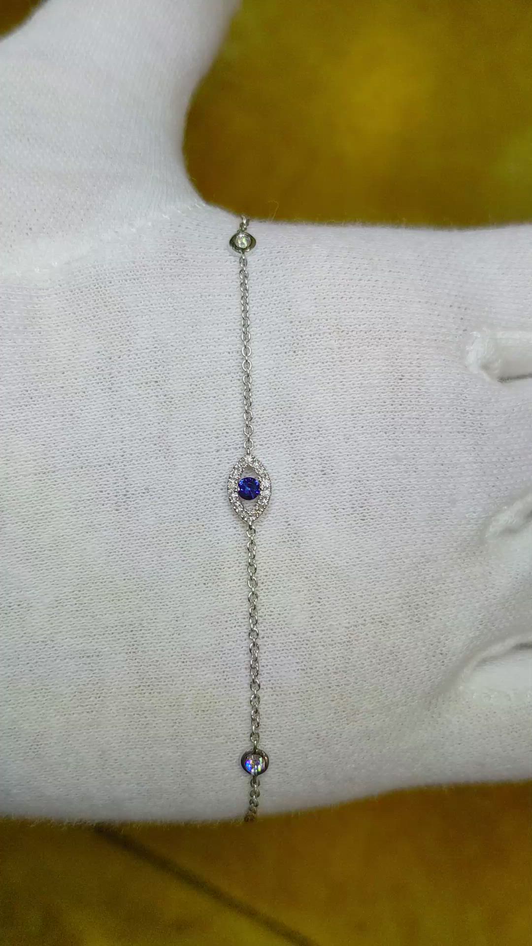 0.26 Ct.Tw. Blue Sapphire and Natural Diamond Pave Bracelet, 18K White Gold Size Video