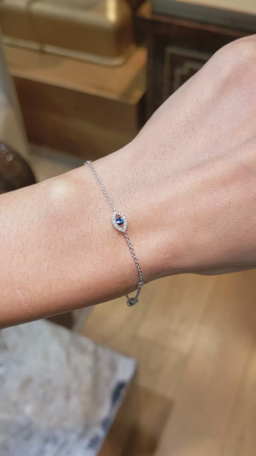 0.26&nbsp;Ct.Tw.Total Carat Weight Blue Sapphire and Natural Diamond Pave Bracelet, 18K White Gold Size Video