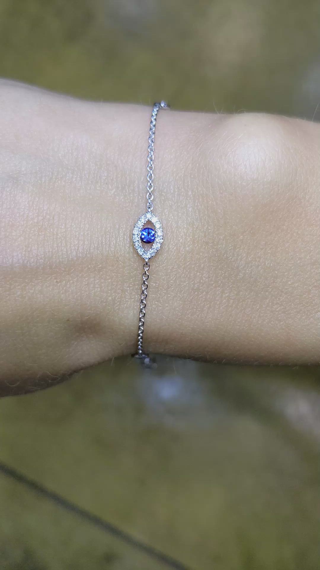 0.26 Ct.Tw. Blue Sapphire and Natural Diamond Pave Bracelet, 18K White Gold Size Video