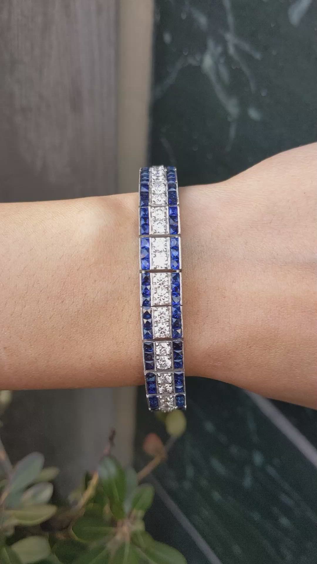 11.88 Ct.Tw.Total Carat Weight Blue Sapphire and Natural Diamond Tennis/Line Bracelet, Platinum 950 Size Video