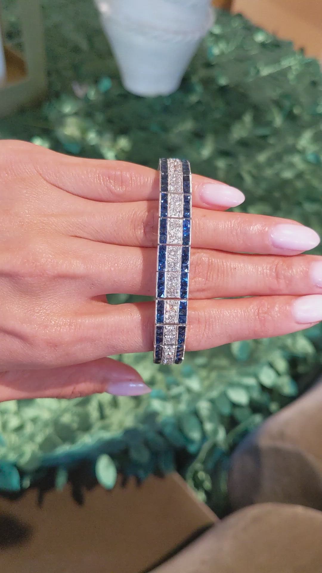 11.88 Ct.Tw.Total Carat Weight Blue Sapphire and Natural Diamond Tennis/Line Bracelet, Platinum 950 Size Video