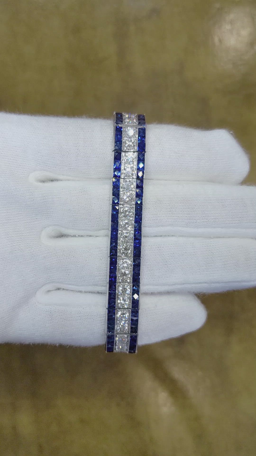 11.88 Ct.Tw. Blue Sapphire and Natural Diamond Tennis/Line Bracelet, Platinum 950 Size Video