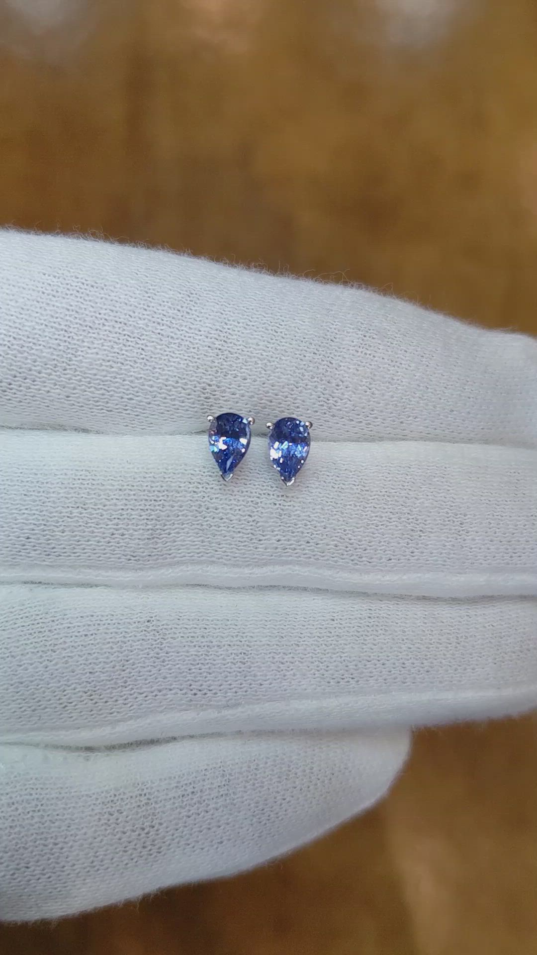 1.00 Ct.Tw. Blue Sapphire Studs Earrings, 14K White Gold Size Video
