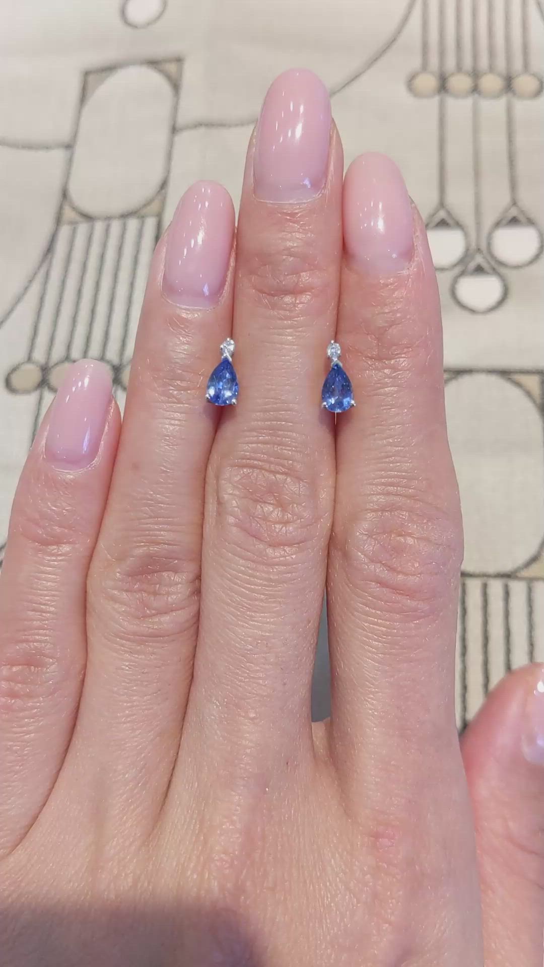 1.00&nbsp;Ct.Tw.Total Carat Weight Blue Sapphire and Natural Diamond Studs Earrings, 14K White Gold Size Video