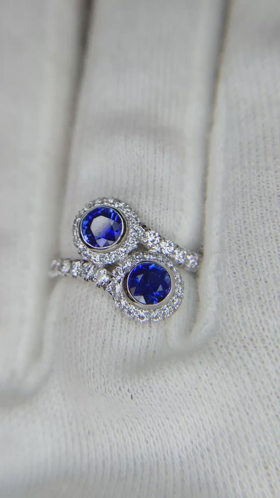0.78 Ct. Blue Sapphire and Natural Diamond Pave Ring, Platinum 950 Size Video