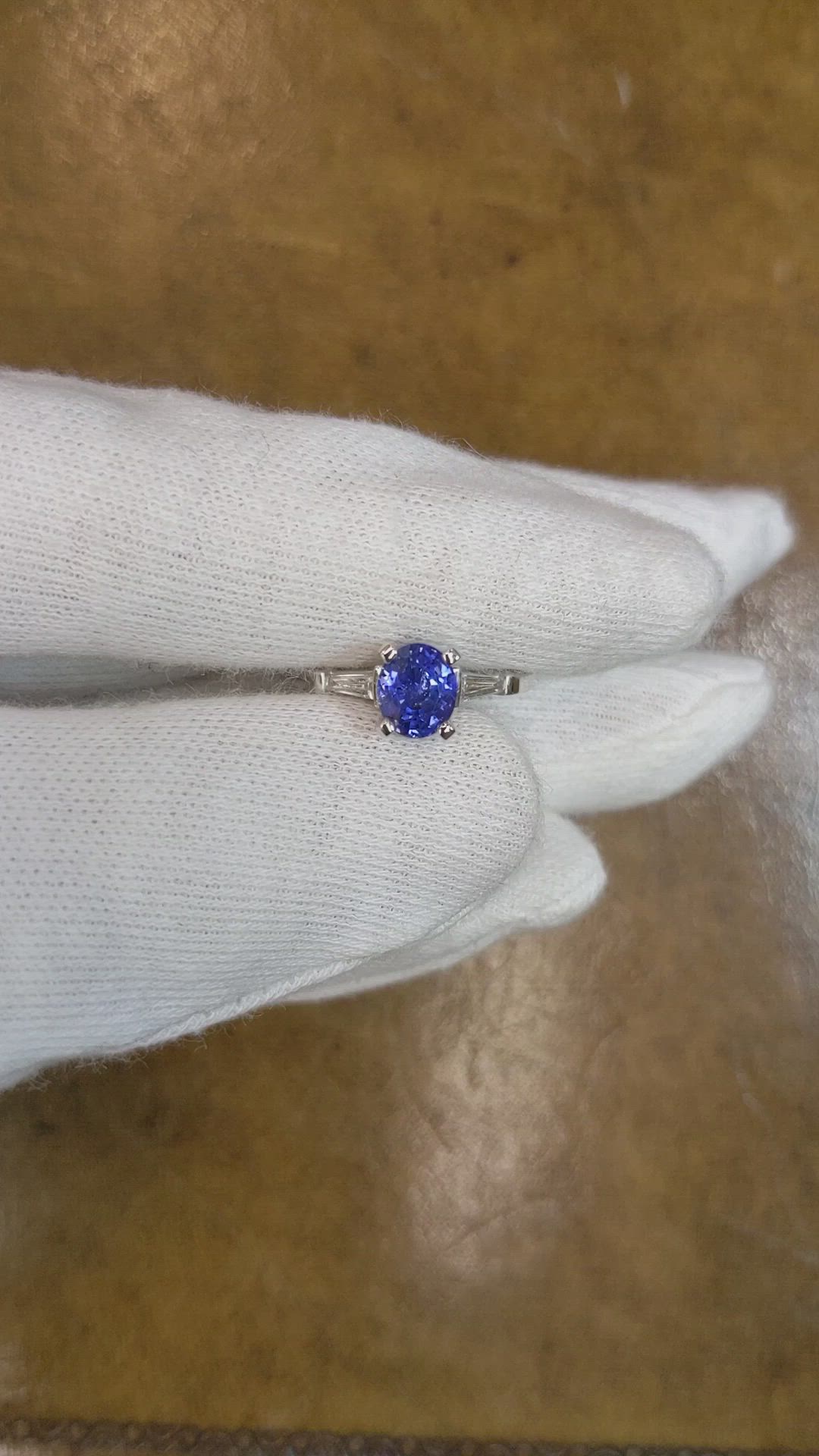 1.35 Ct. Blue Sapphire and Natural Diamond Three Stone Ring, Platinum 950 Size Video
