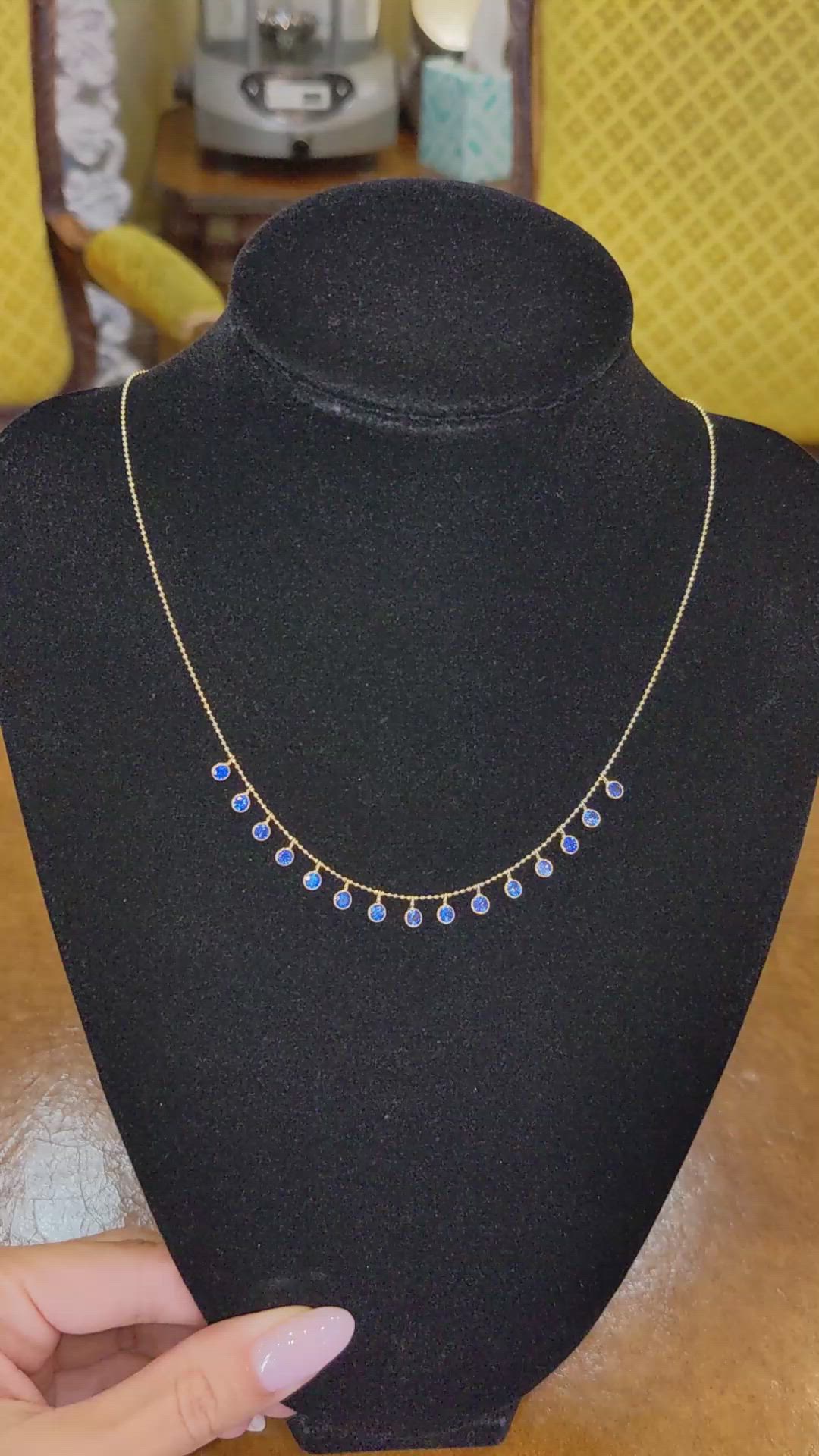 2.30 Ct. Blue Sapphire Accent Stones Necklace, 14K Yellow Gold Size Video