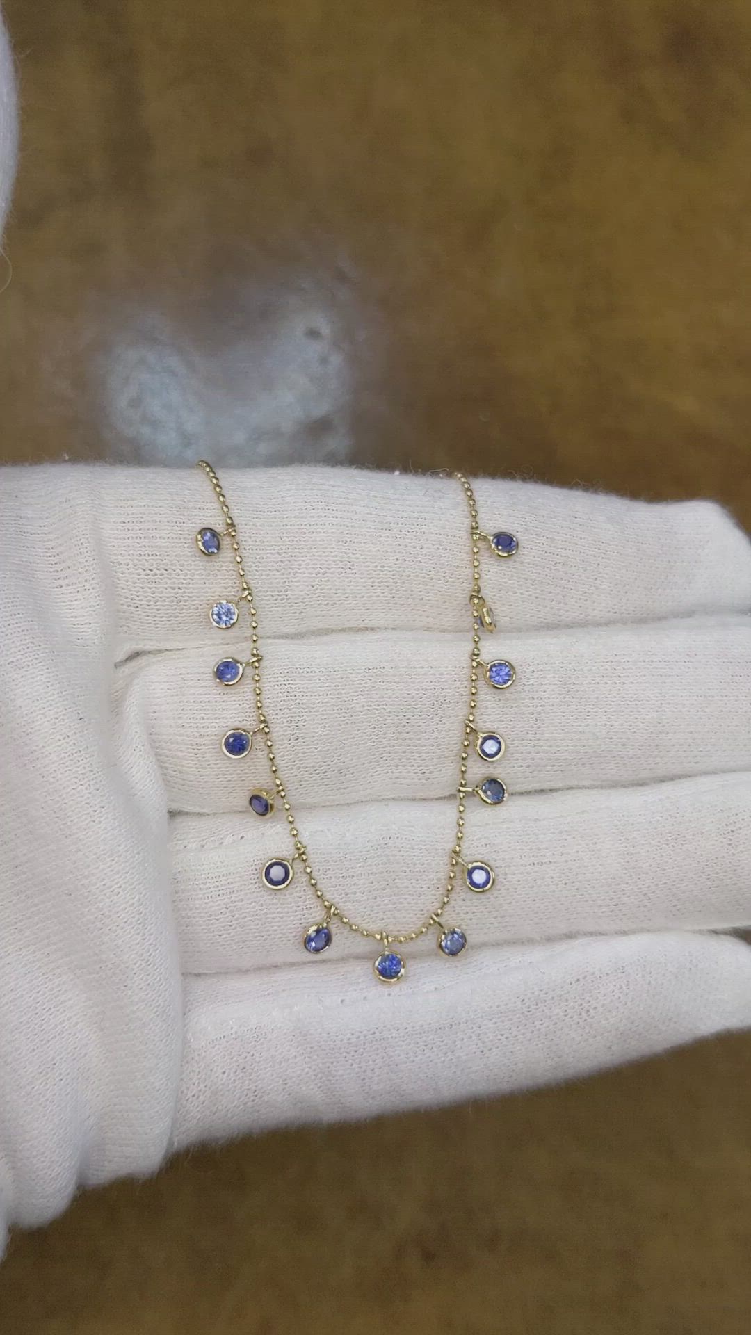 2.30 Ct. Blue Sapphire Accent Stones Necklace, 14K Yellow Gold Size Video