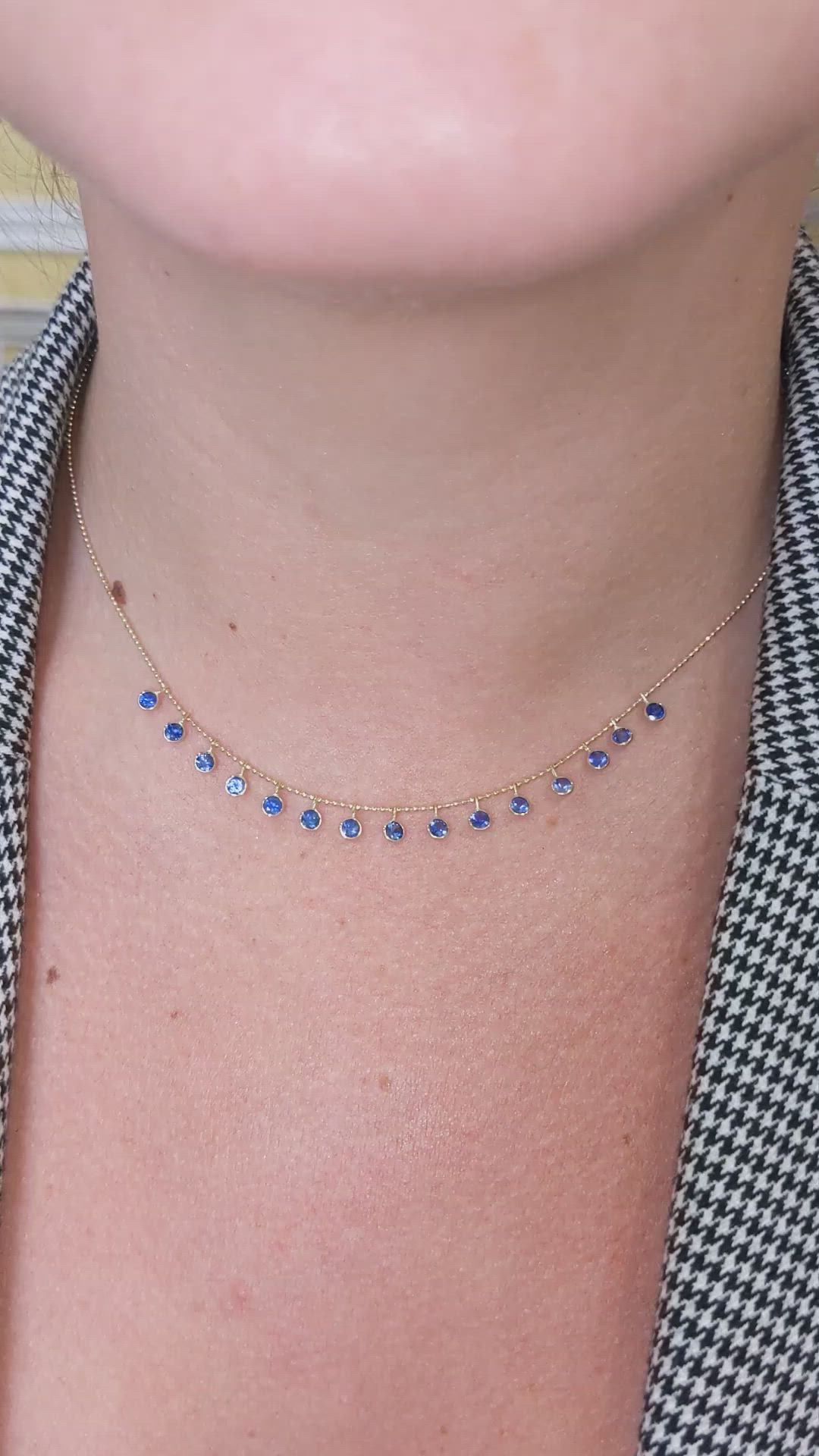 2.30 Ct. Blue Sapphire Accent Stones Necklace, 14K Yellow Gold Size Video