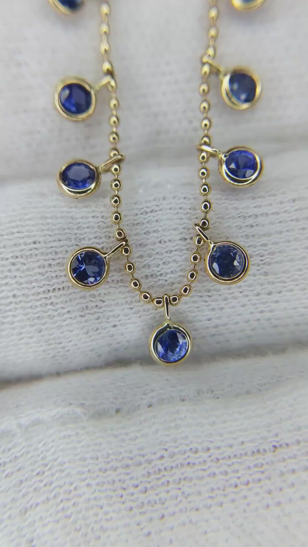 2.30 Ct. Blue Sapphire Accent Stones Necklace, 14K Yellow Gold Size Video