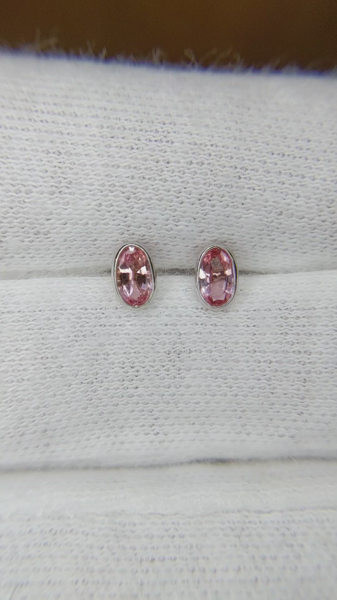 0.50 Ct.Tw. Padparadscha Sapphire Studs Earrings, 14K White Gold Size Video