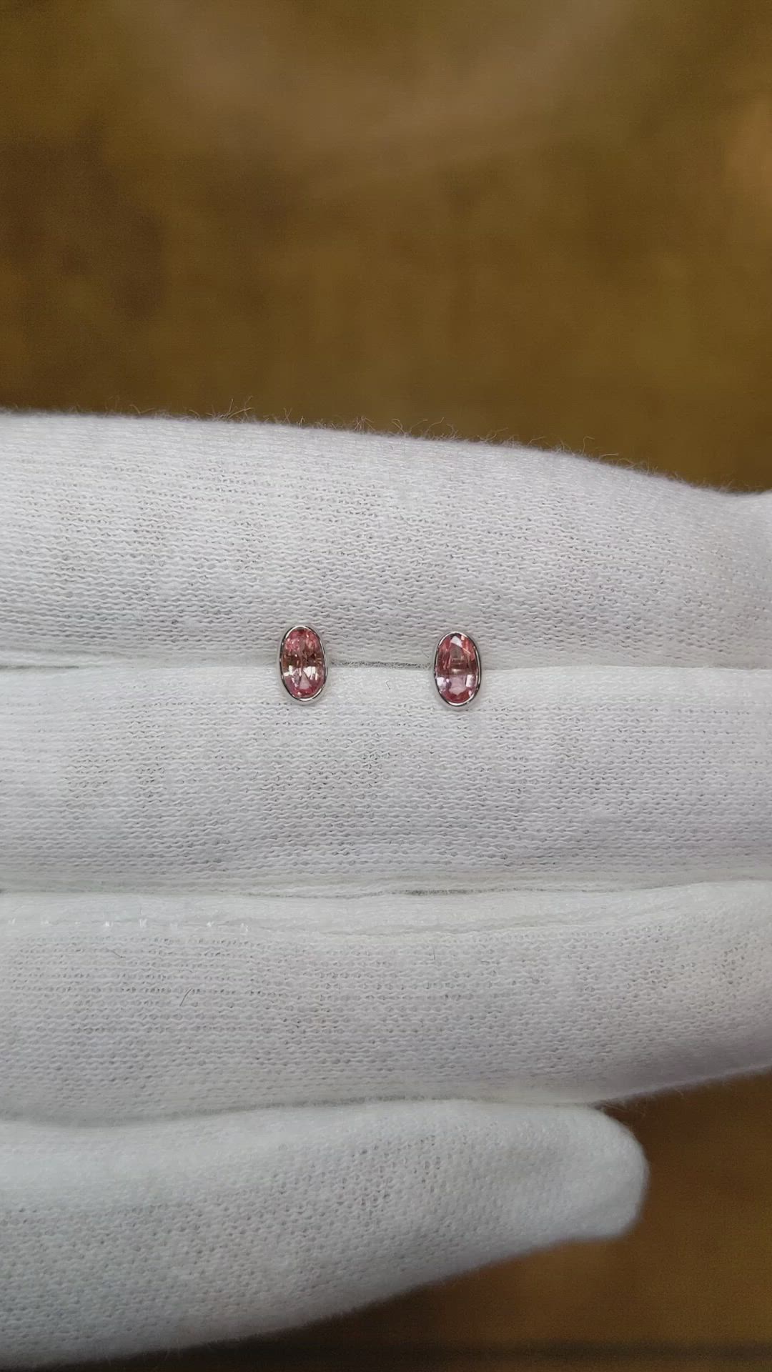 0.50 Ct.Tw. Padparadscha Sapphire Studs Earrings, 14K White Gold Size Video