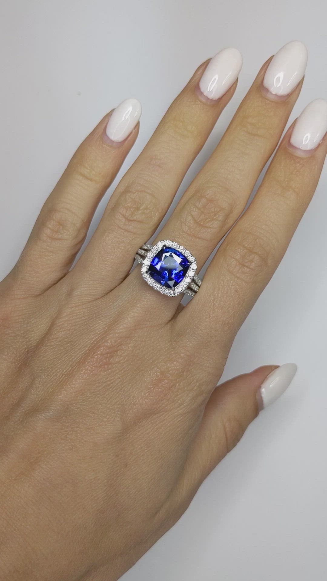 4.11 Ct. Blue Sapphire and Natural Diamond Pave Ring, Platinum 950 Size Video