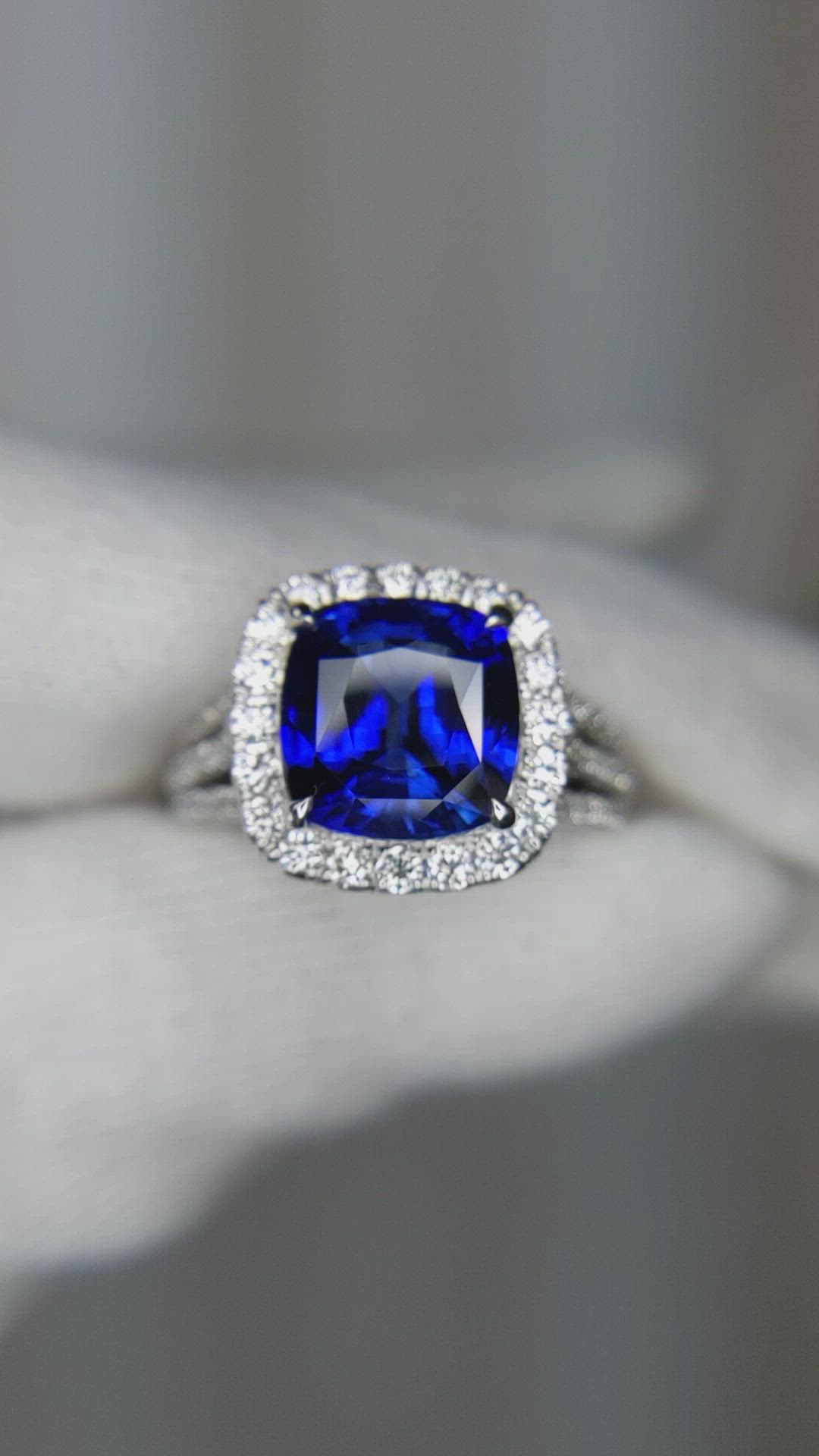 4.11 Ct. Blue Sapphire and Natural Diamond Pave Ring, Platinum 950 Size Video