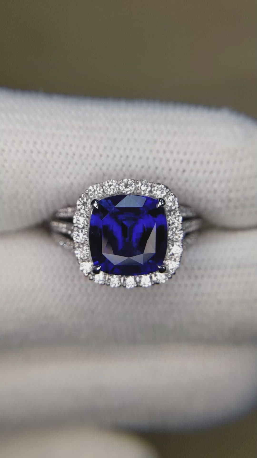 4.11 Ct. Blue Sapphire and Natural Diamond Pave Ring, Platinum 950 Size Video