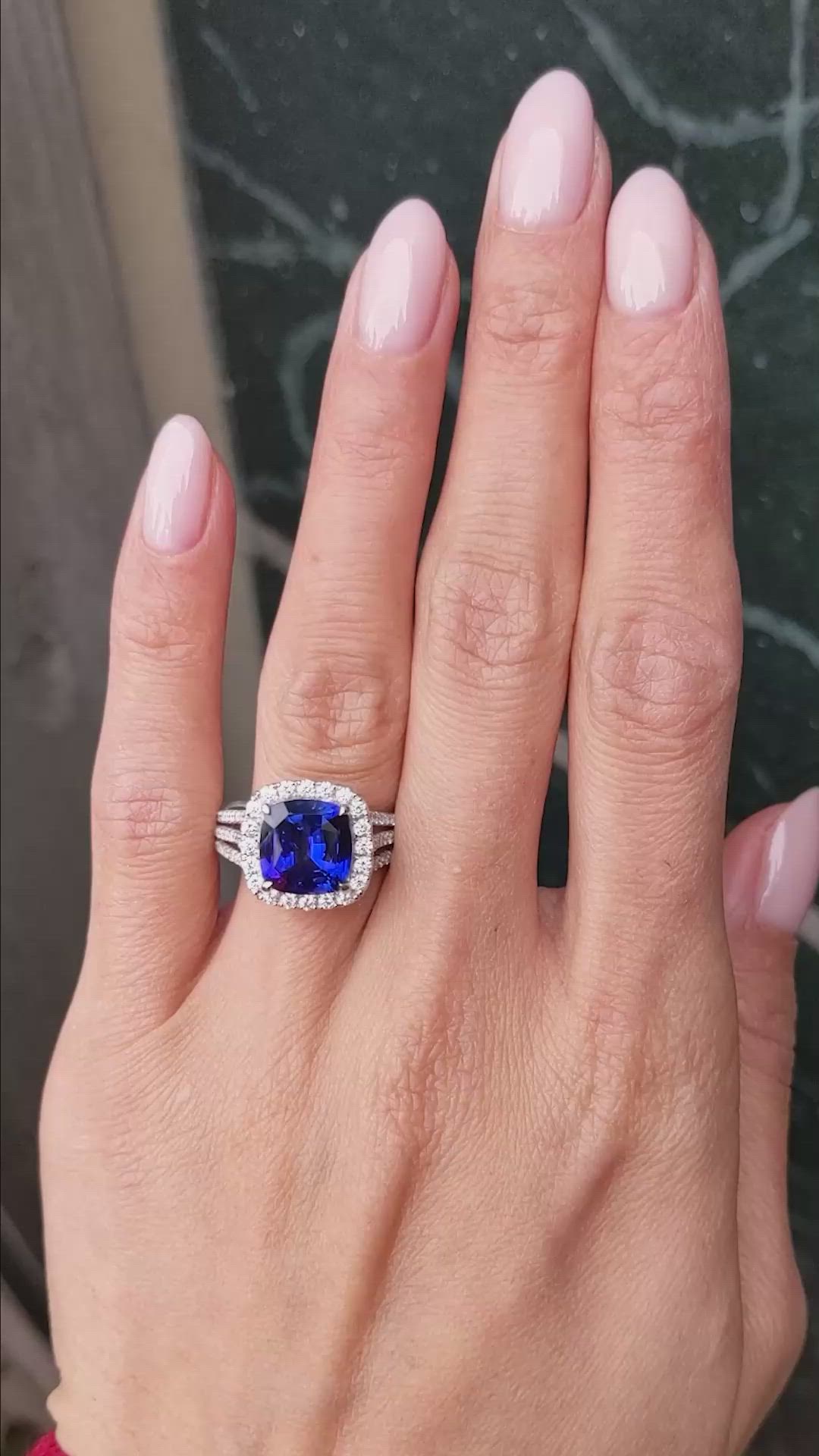 4.11 Ct. Blue Sapphire and Natural Diamond Pave Ring, Platinum 950 Size Video