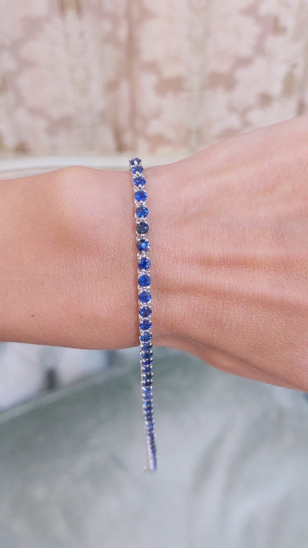 6.08 Ct.Tw. Blue Sapphire Tennis/Line Bracelet, 14K White Gold Size Video