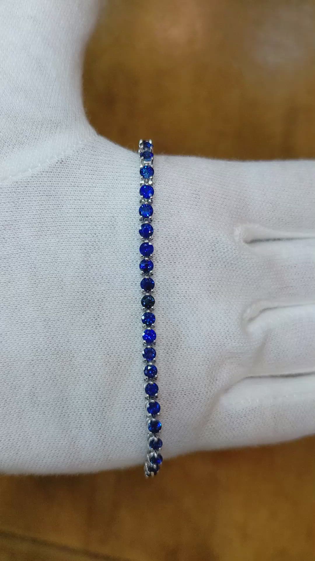 6.08 Ct.Tw. Blue Sapphire Tennis/Line Bracelet, 14K White Gold Size Video