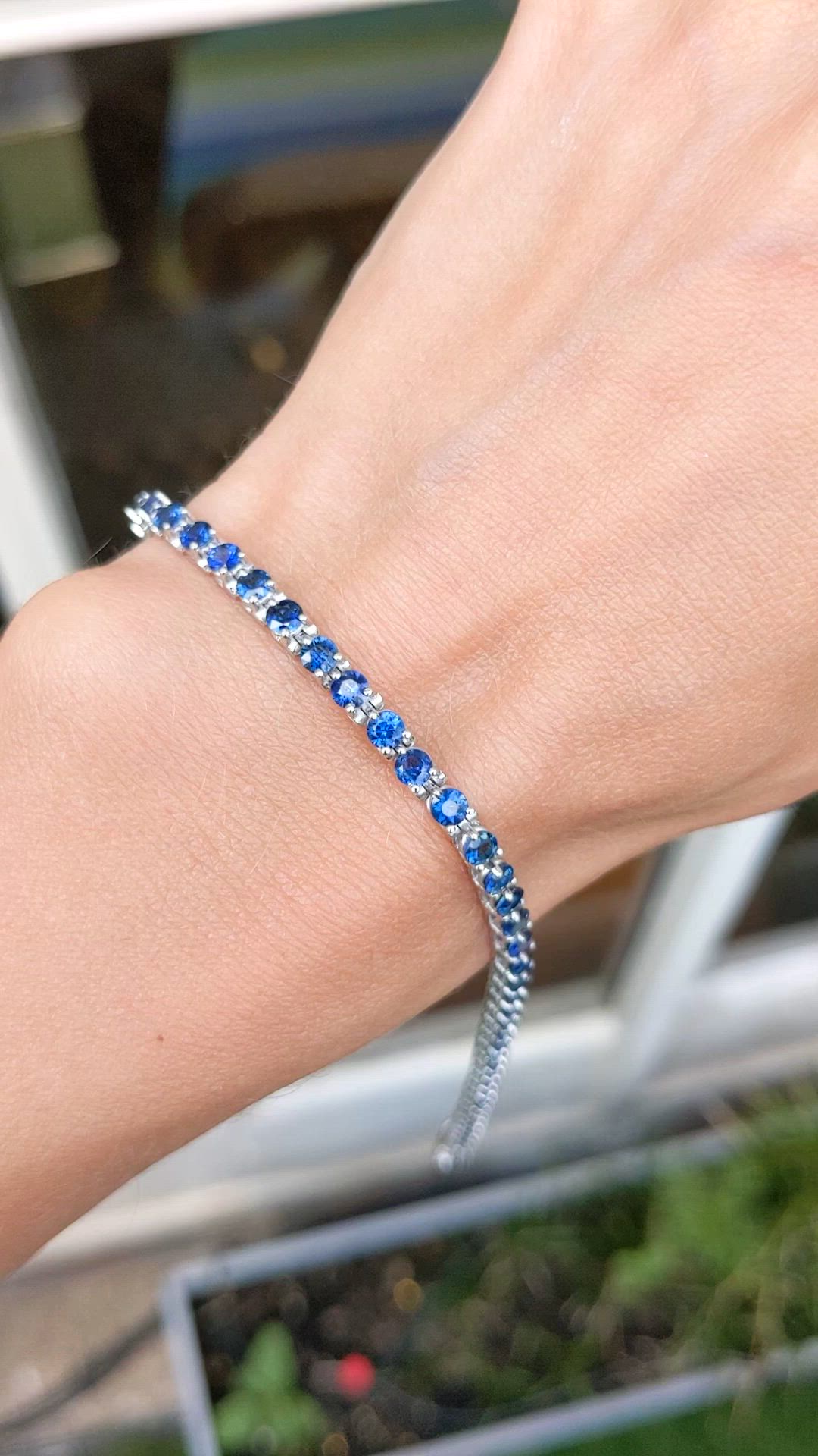 6.08 Ct.Tw. Blue Sapphire Tennis/Line Bracelet, 14K White Gold Size Video