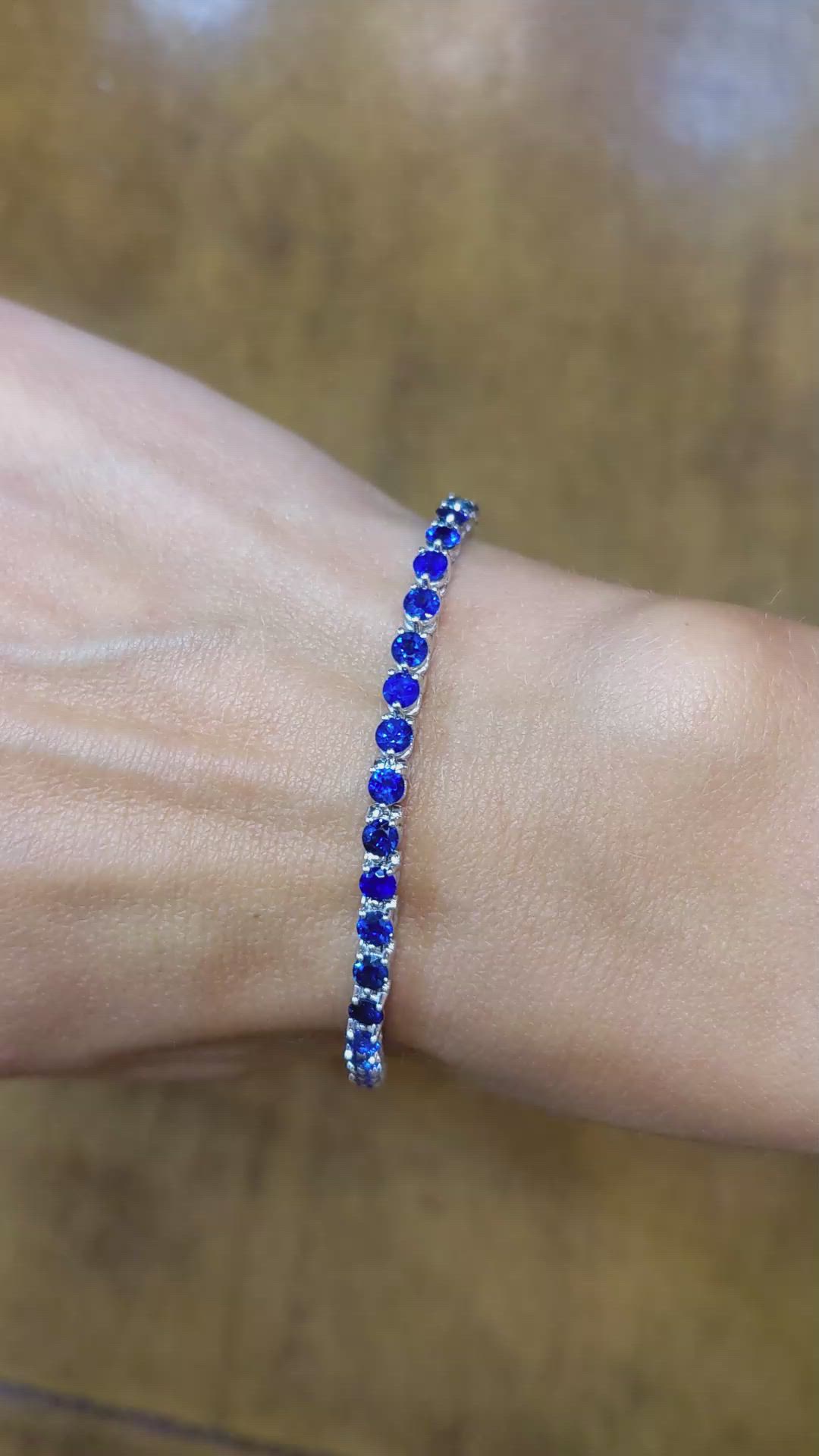 6.08 Ct.Tw. Blue Sapphire Tennis/Line Bracelet, 14K White Gold Size Video