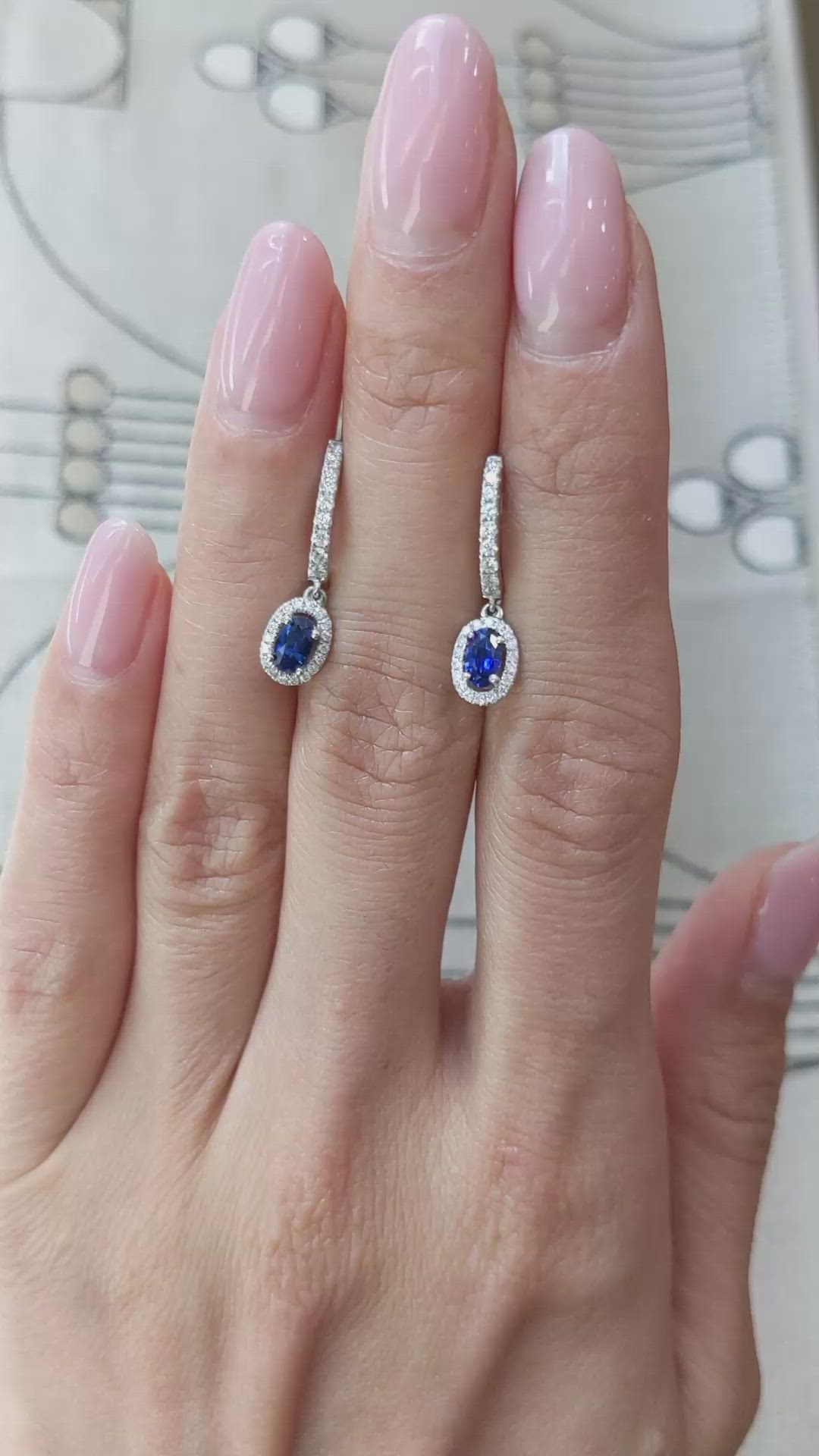 0.60&nbsp;Ct.Tw.Total Carat Weight Blue Sapphire and Natural Diamond Pave Earrings, 14K White Gold Size Video