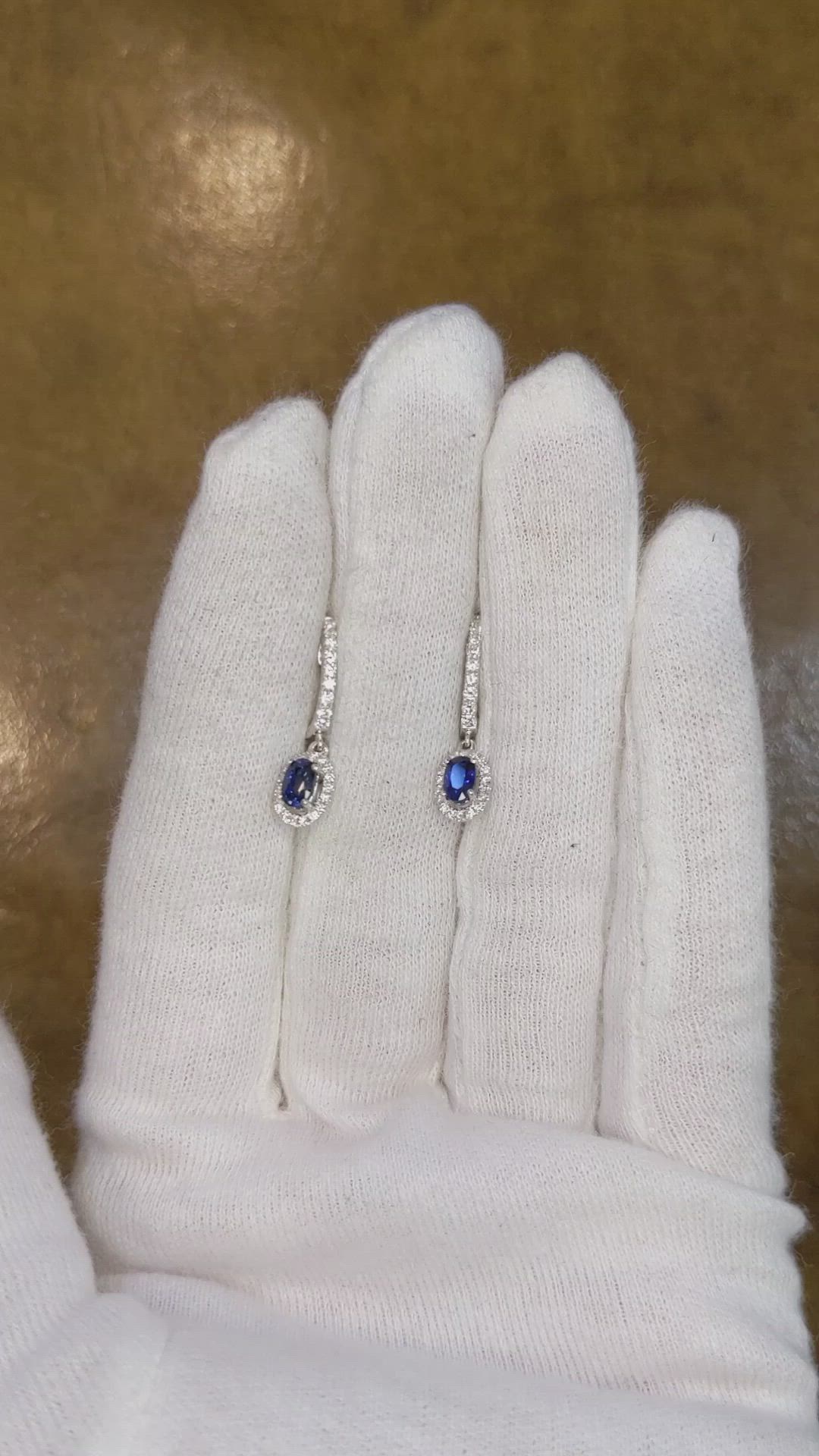 0.60&nbsp;Ct.Tw.Total Carat Weight Blue Sapphire and Natural Diamond Pave Earrings, 14K White Gold Size Video