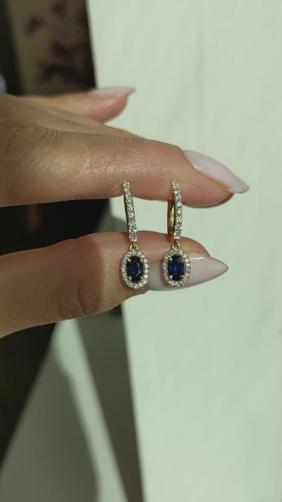 0.60&nbsp;Ct.Tw.Total Carat Weight Blue Sapphire and Natural Diamond Pave Earrings, 14K Yellow Gold Size Video
