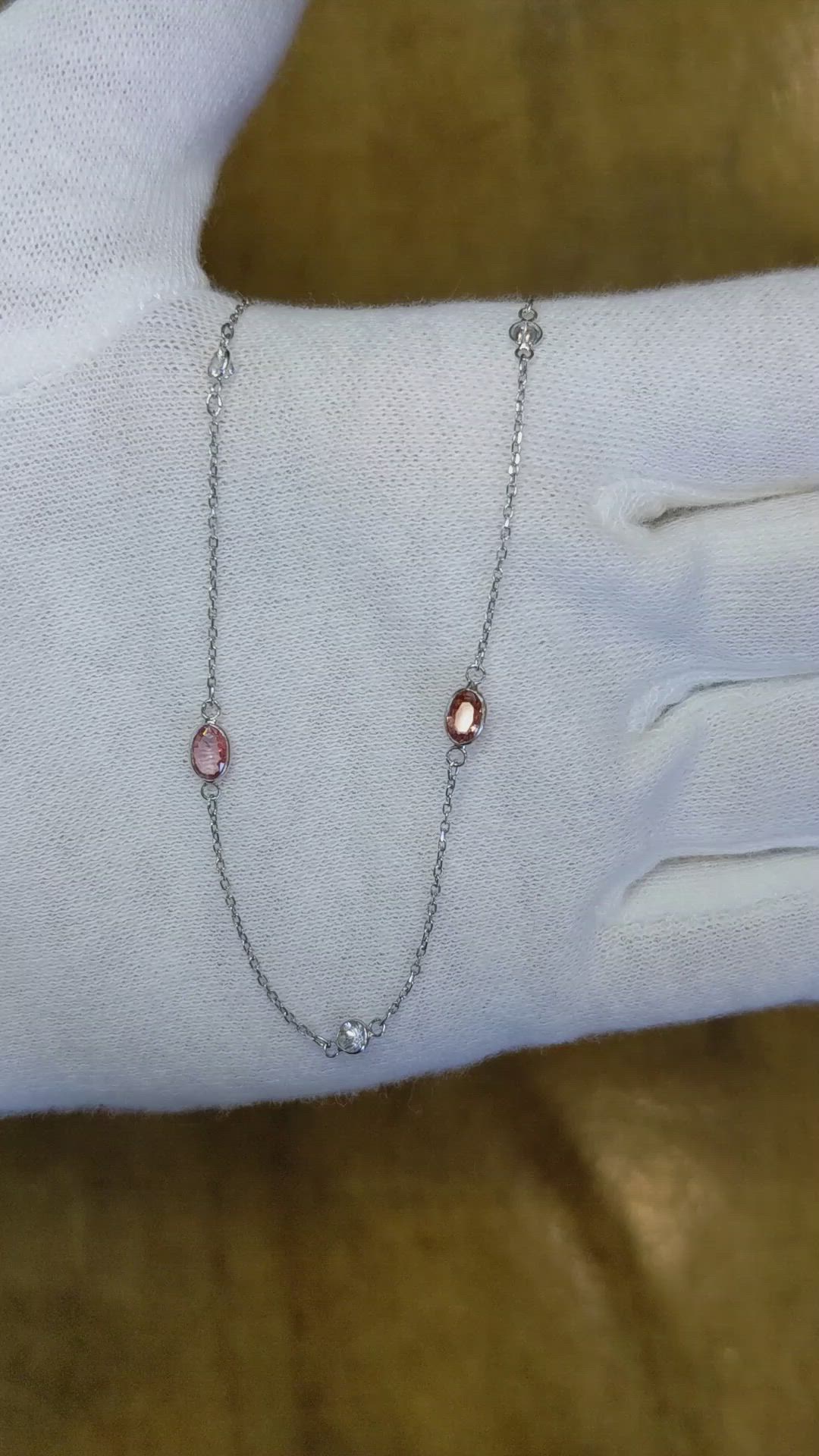 2.10 Ct. Pink Sapphire and White Sapphire Accent Stones Necklace, 18K White Gold Size Video