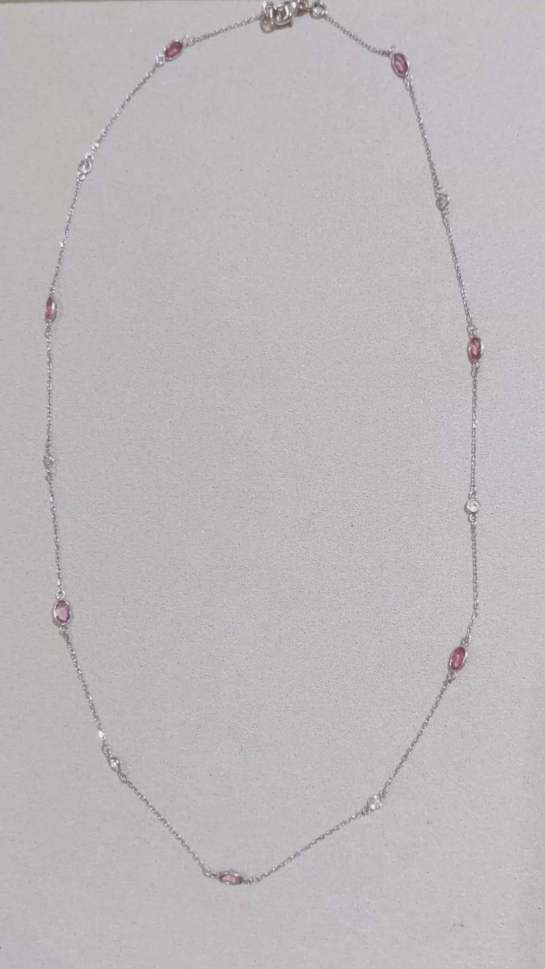 2.10 Ct. Pink Sapphire and White Sapphire Accent Stones Necklace, 18K White Gold Size Video