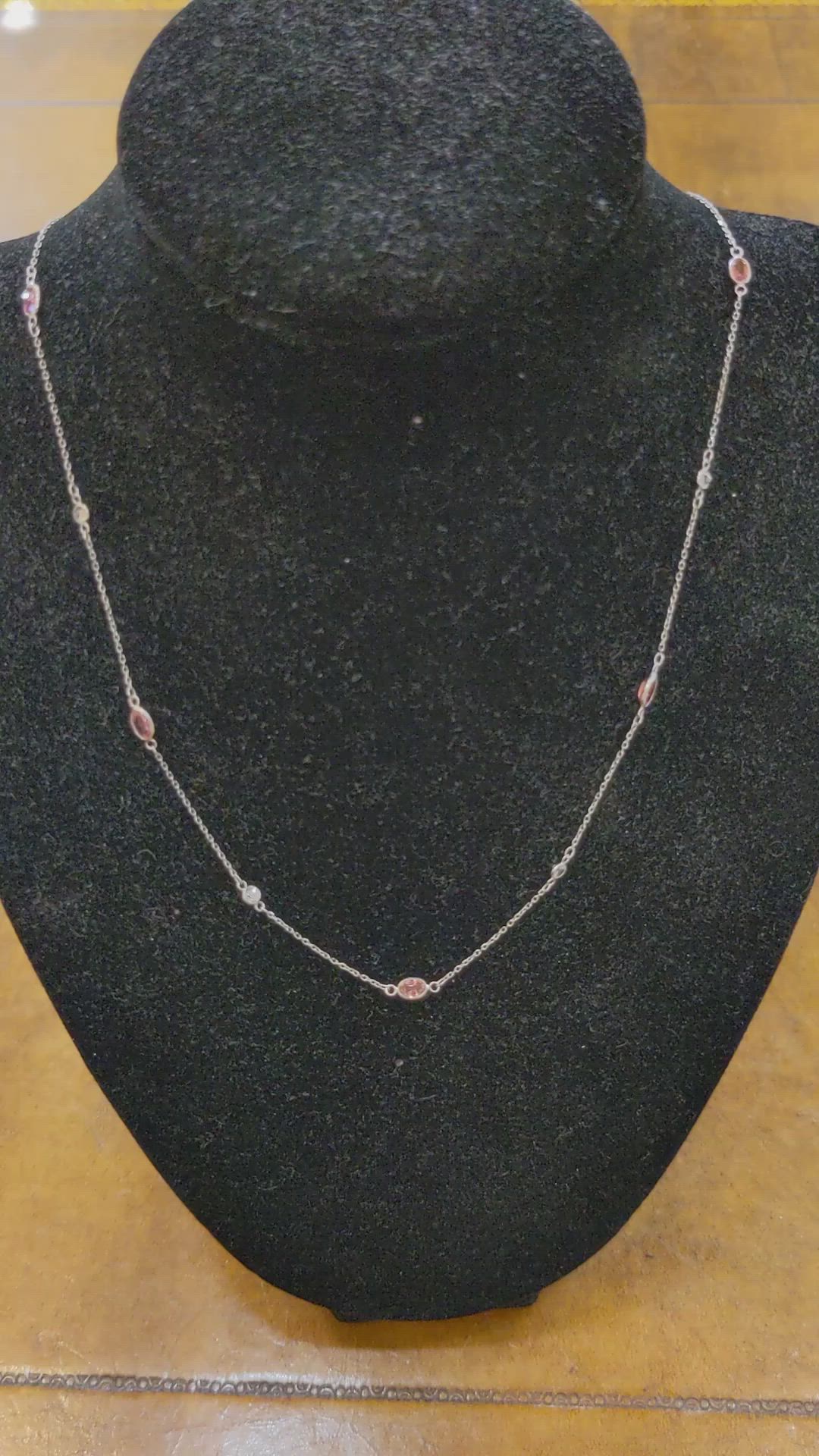 2.10 Ct. Pink Sapphire and White Sapphire Accent Stones Necklace, 18K White Gold Size Video