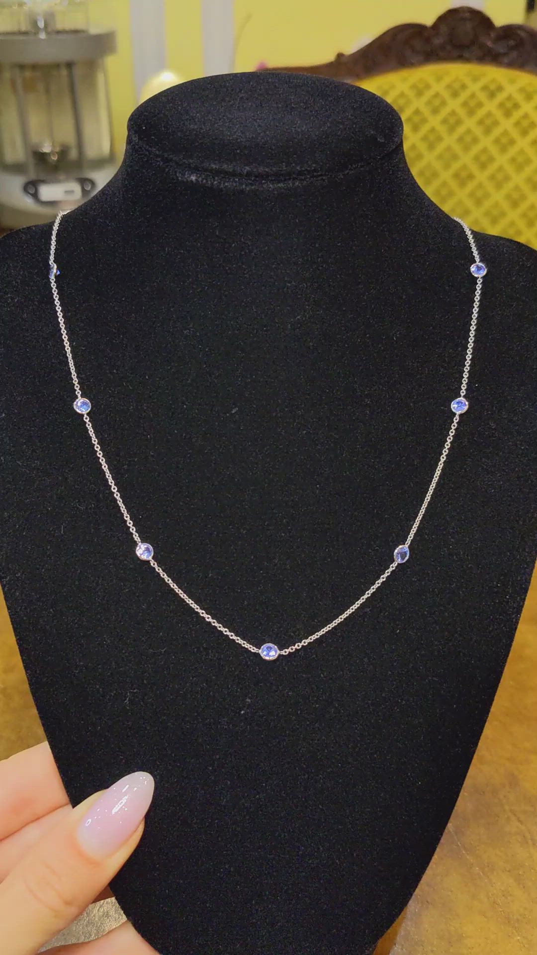 2.75 Ct. Blue Sapphire Accent Stones Necklace, 14K White Gold Size Video