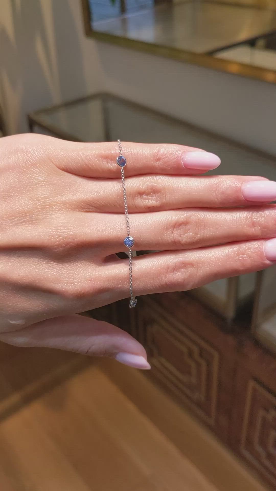 1.65&nbsp;Ct.Tw.Total Carat Weight Blue Sapphire Bezel Bracelet, 14K White Gold Size Video