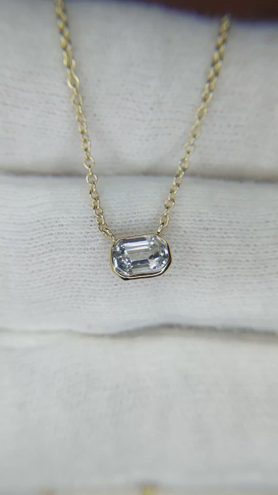 0.85 Ct. White Sapphire Bezel Necklace, 14K Yellow Gold Size Video