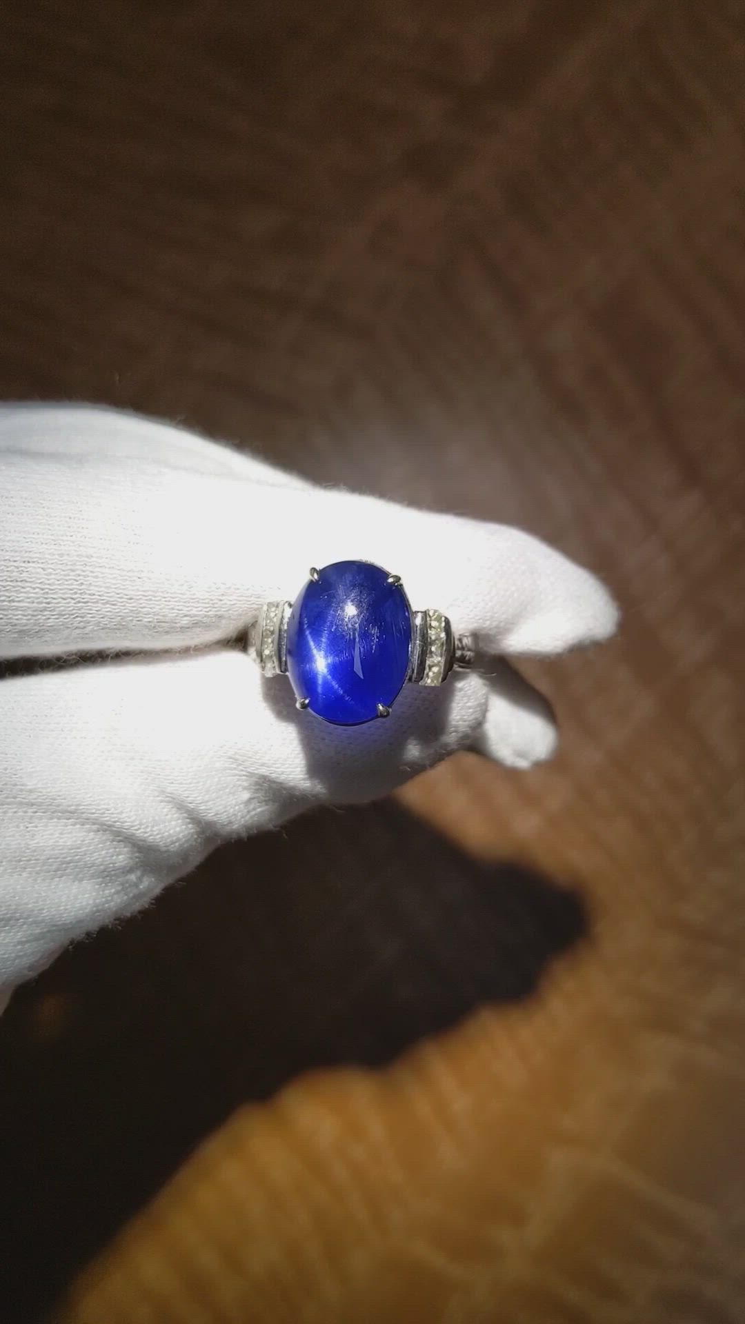 10.13 Ct. Blue Sapphire and Natural Diamond Antique Style Ring, Platinum 950 Size Video