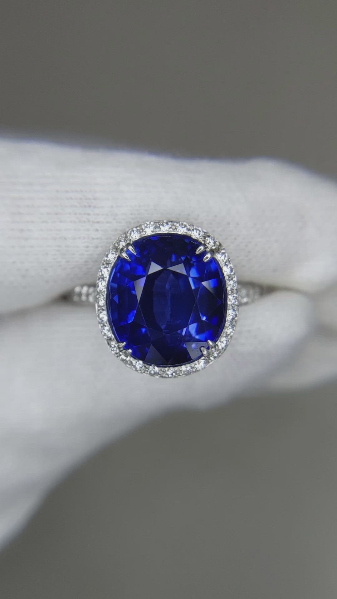 10.45 Ct. Blue Sapphire and Natural Diamond Pave Ring, 18K White Gold Size Video