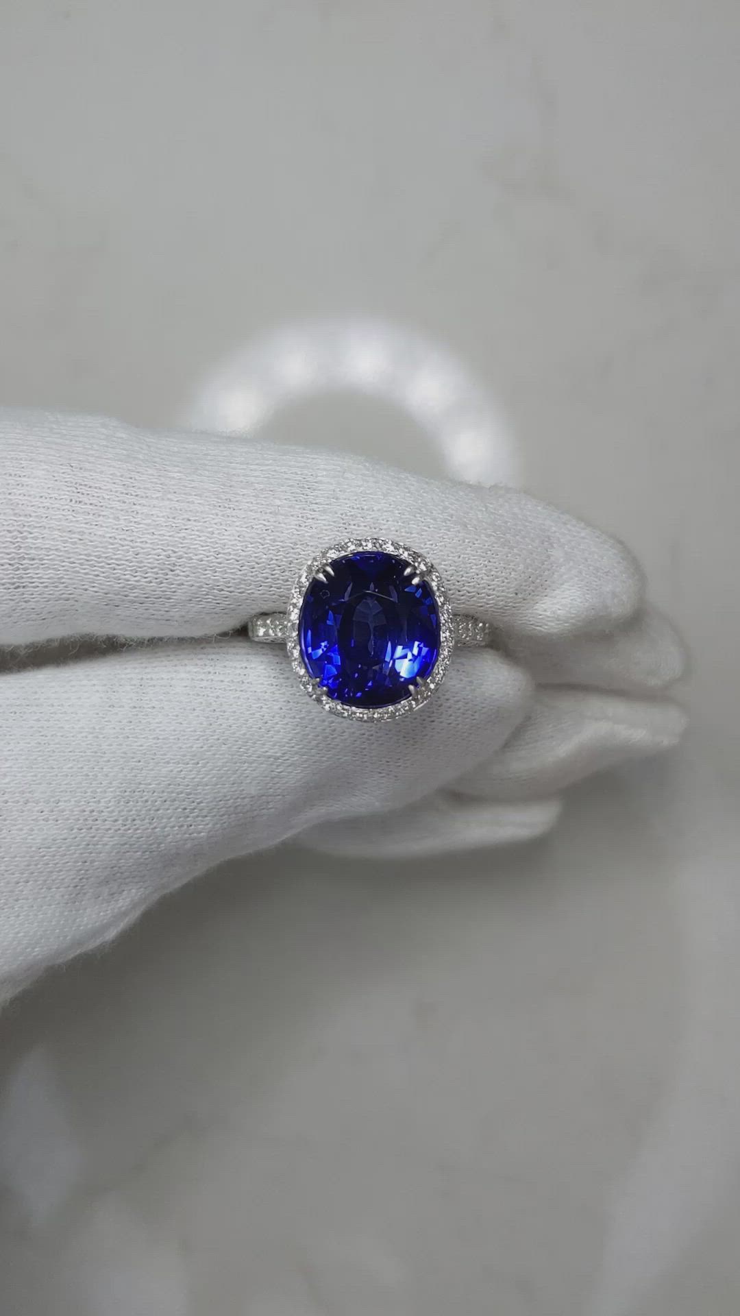 10.45 Ct. Blue Sapphire and Natural Diamond Pave Ring, 18K White Gold Size Video