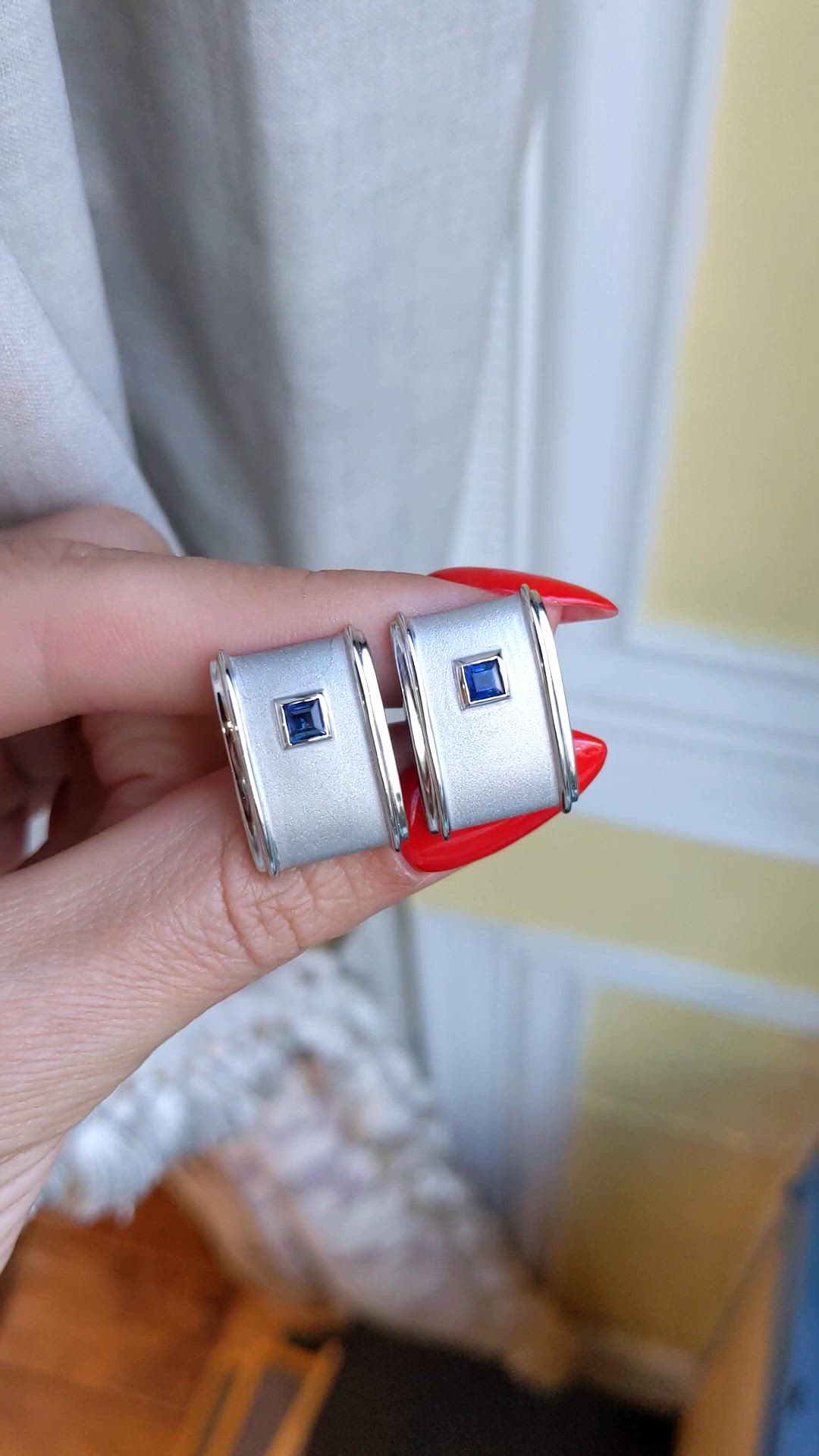 0.40 Ct. Blue Sapphire Solitaire Cufflink, Silver Size Video