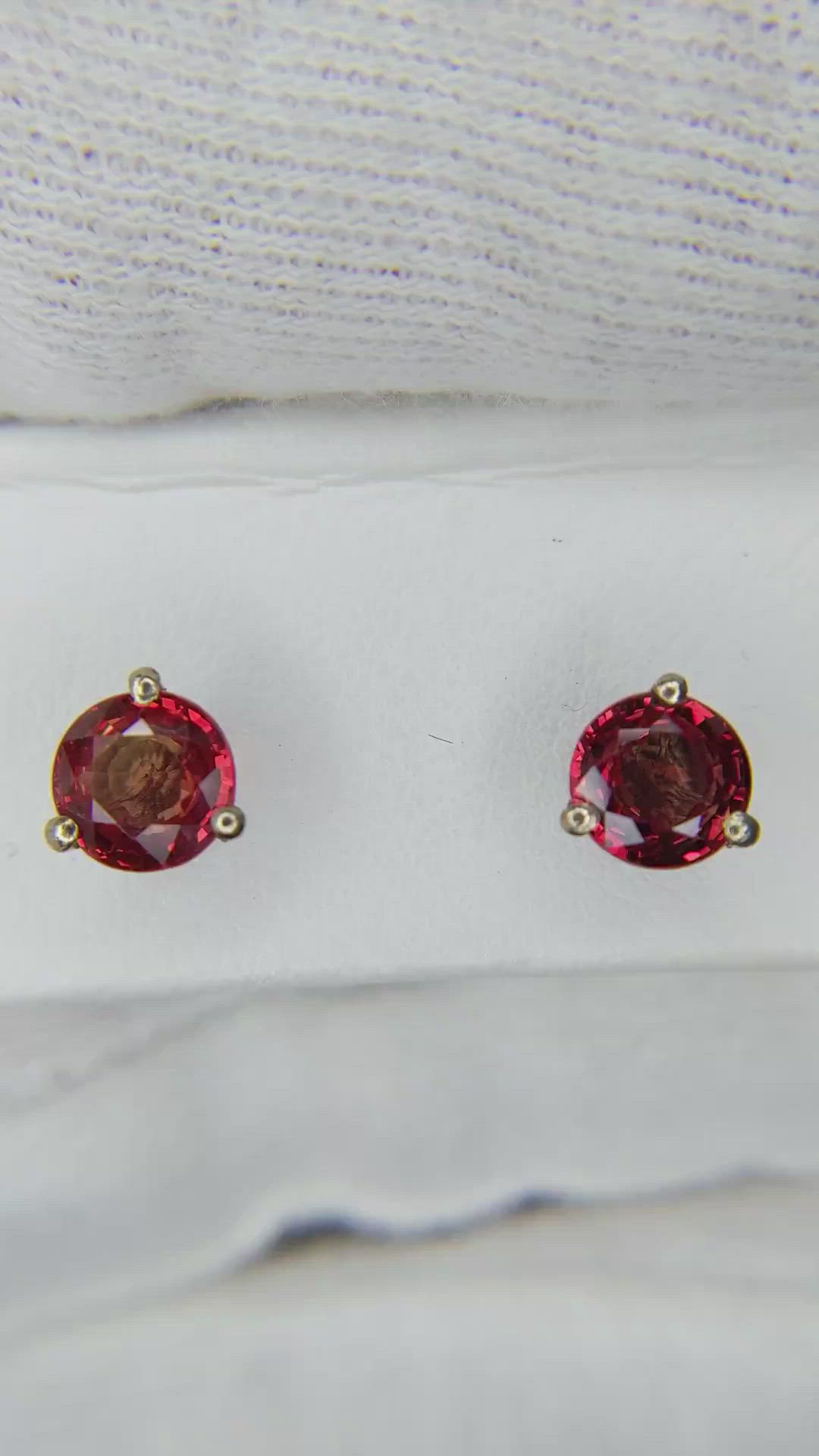 1.85 Ct.Tw. Reddish Orange Sapphire Studs Earrings, 14K White Gold Size Video