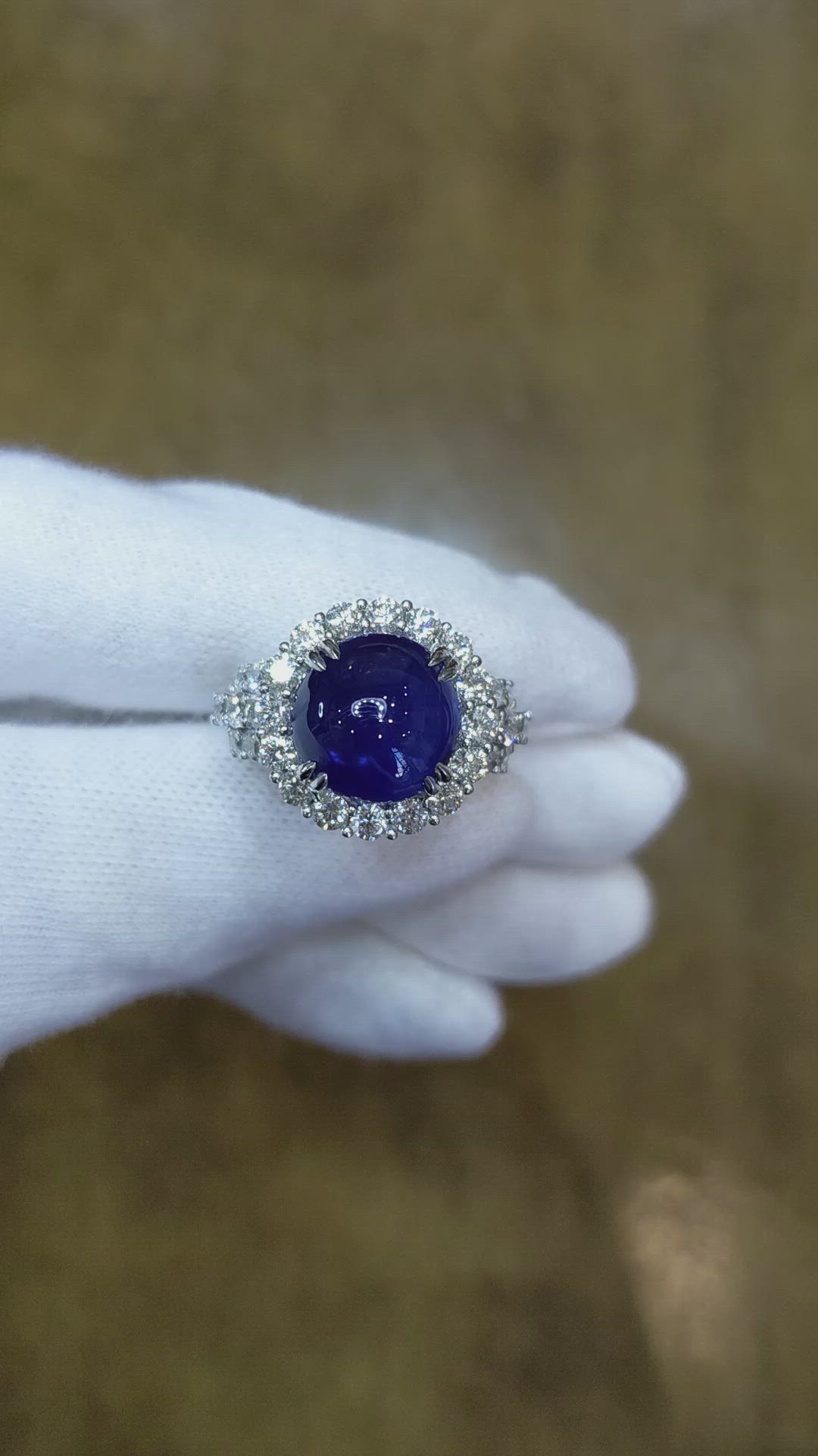 9.24 Ct. Blue Sapphire and Natural Diamond Antique Style Ring, 18K White Gold Size Video